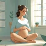 Nachdenkliche Frau hält sanft ihren Bauch und fragt sich warum werde ich nicht schwanger in ruhigem Raum