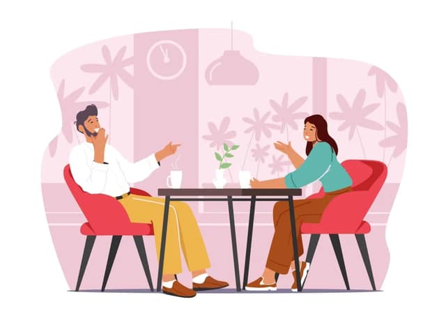 Alleinerziehend Dating zwei Personen treffen sich zum Gespräch in einem Café