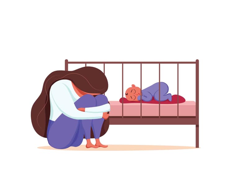 postpartale depression illustration traurige müde frau