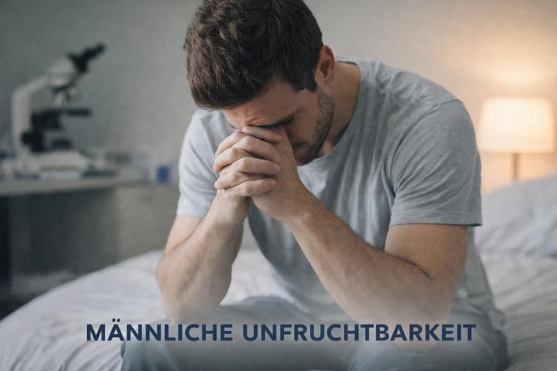 Männliche Unfruchtbarkeit Mann sitzt nachdenklich mit gesenktem Kopf und wirkt belastet