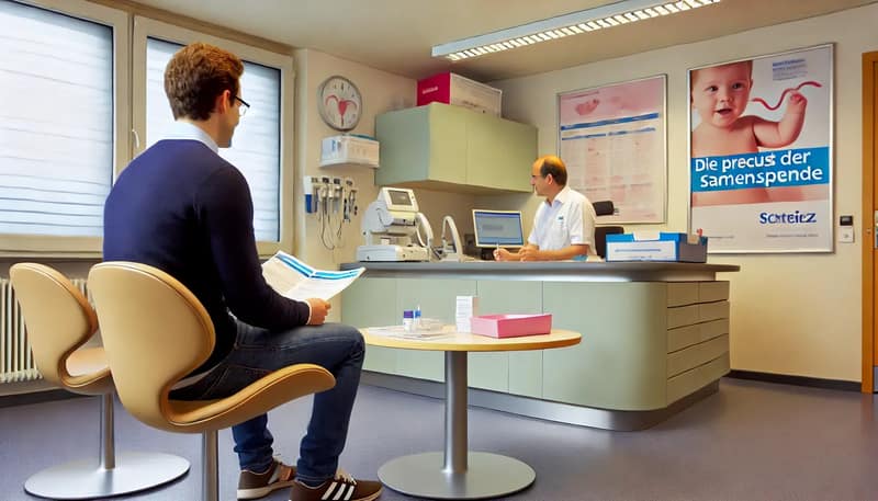 Mann in einer Klinik im Wartebereich zum Thema Samenbank Schweiz