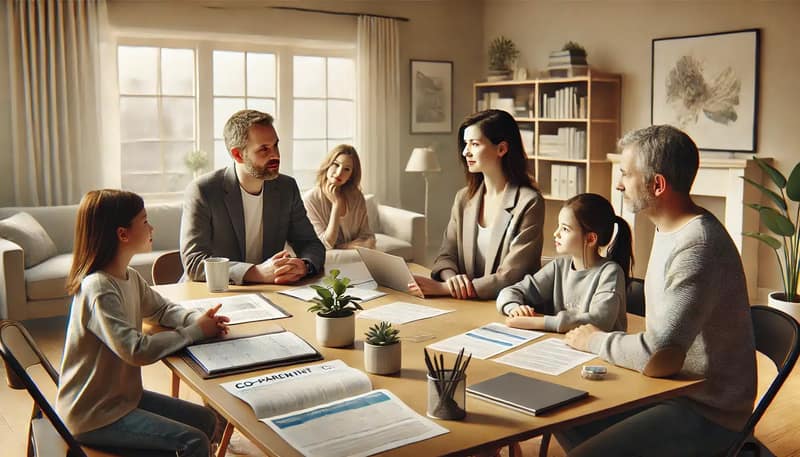 Familie bespricht gemeinsam einen Co-Parenting-Plan — Was ist Co-Parenting