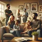 Eine deutsche häusliche Umgebung, die zeigt, wie eine alleinerziehende Mutter ihren Kindern ihren neuen Partner vorstellt