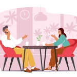 Alleinerziehend Dating zwei Personen treffen sich zum Gespräch in einem Café