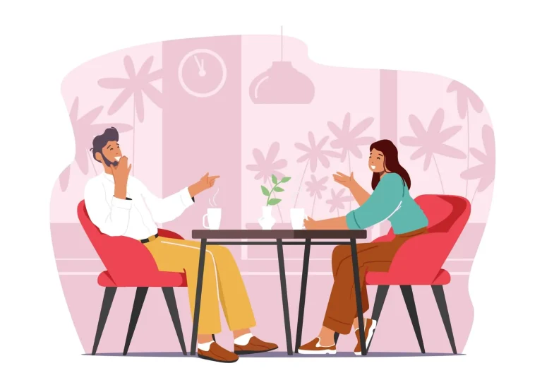 Alleinerziehend Dating zwei Personen treffen sich zum Gespräch in einem Café