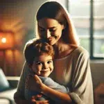 Frau umarmt zärtlich ein kleines Kind während des Adoptionsverfahren Deutschland in berührender Adoptionsszene