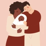 ein Mann und eine Frau mit einem Baby in Co-Elternschaft