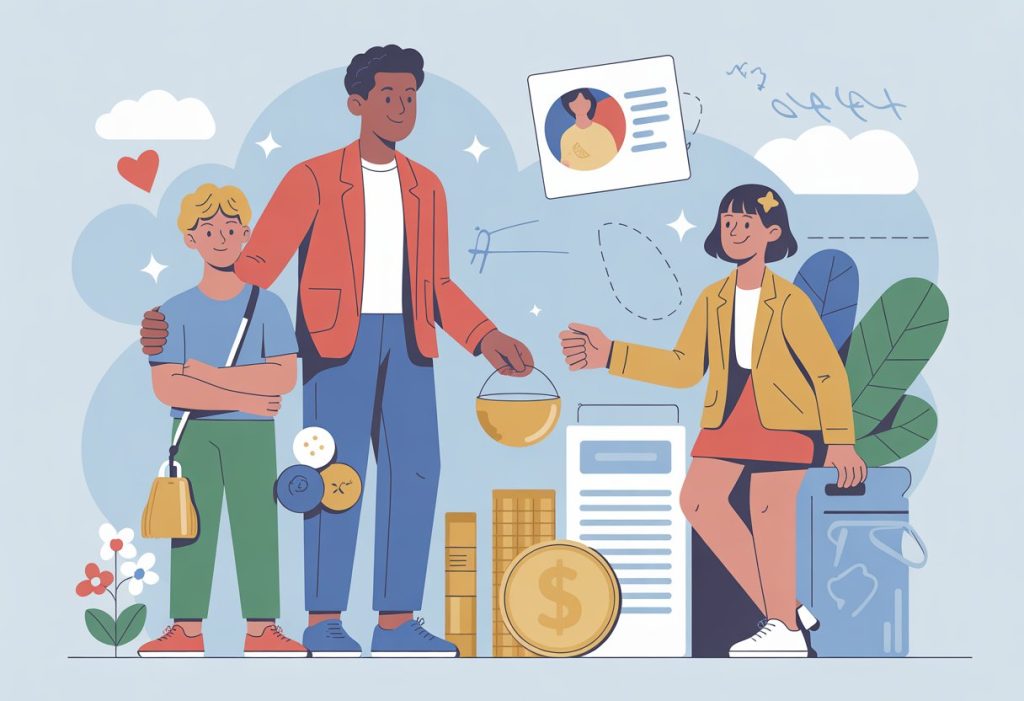 Samenspende und finanzielle Aspekte mit Personen und Vertragsdokument mit Dollarmünze